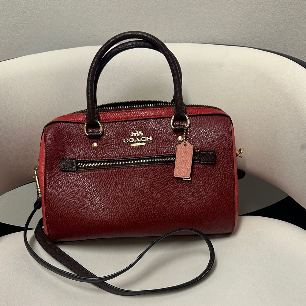 Coach Rowan Satchel Colorblock Deep Scarlet Multi, 2 in 1 Coach Boston style Bag - Picture 4 of 17